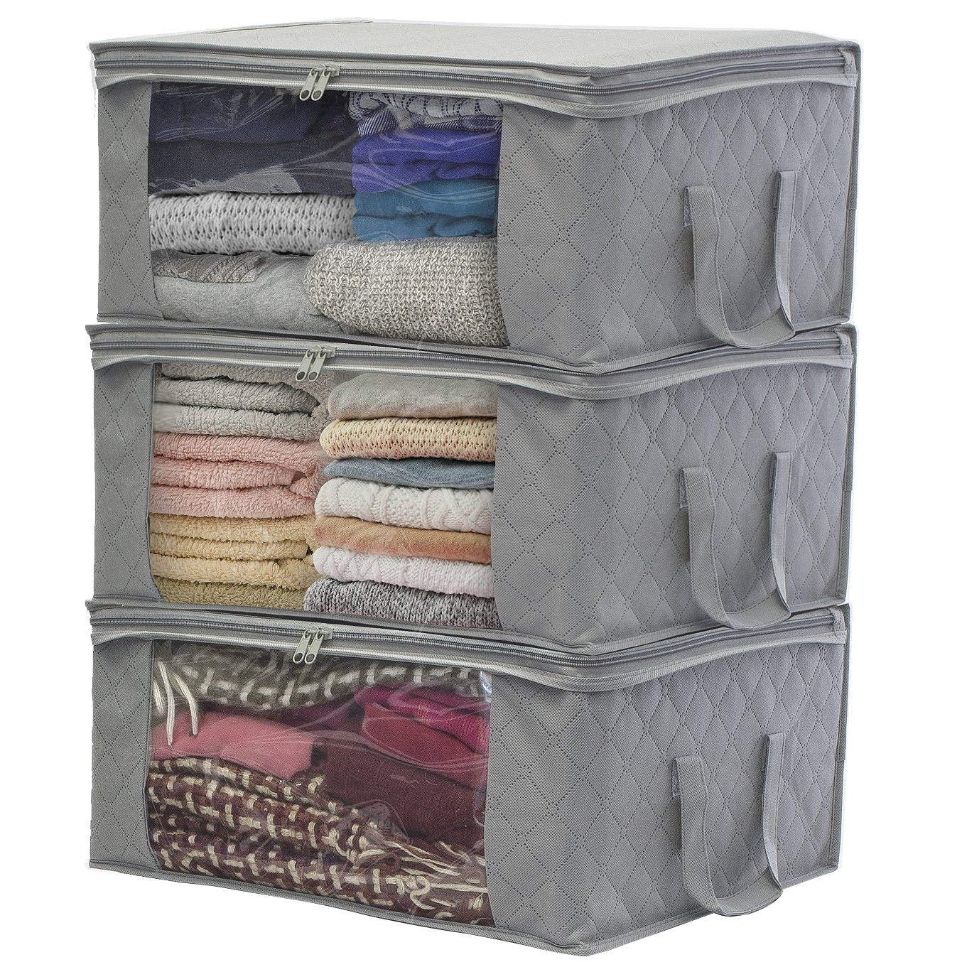 Sorbus Foldable Storage Bag Organizer Set Great For Clothes Blankets Closets Bedrooms And More 3 Pack Gray
