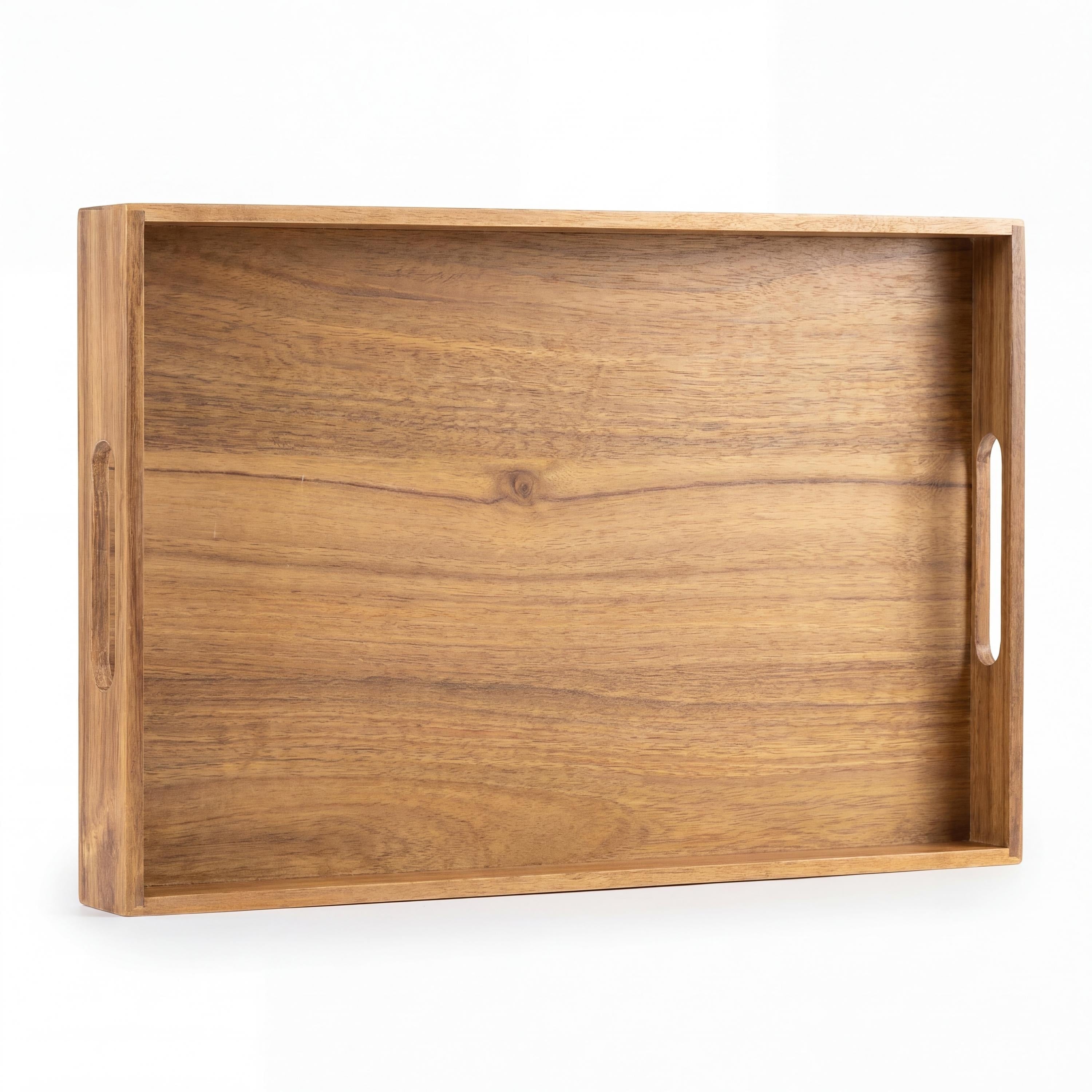 Soren 17 In. W Handcrafted Large Acacia Wood Rectangular Serving Tray With Handles
