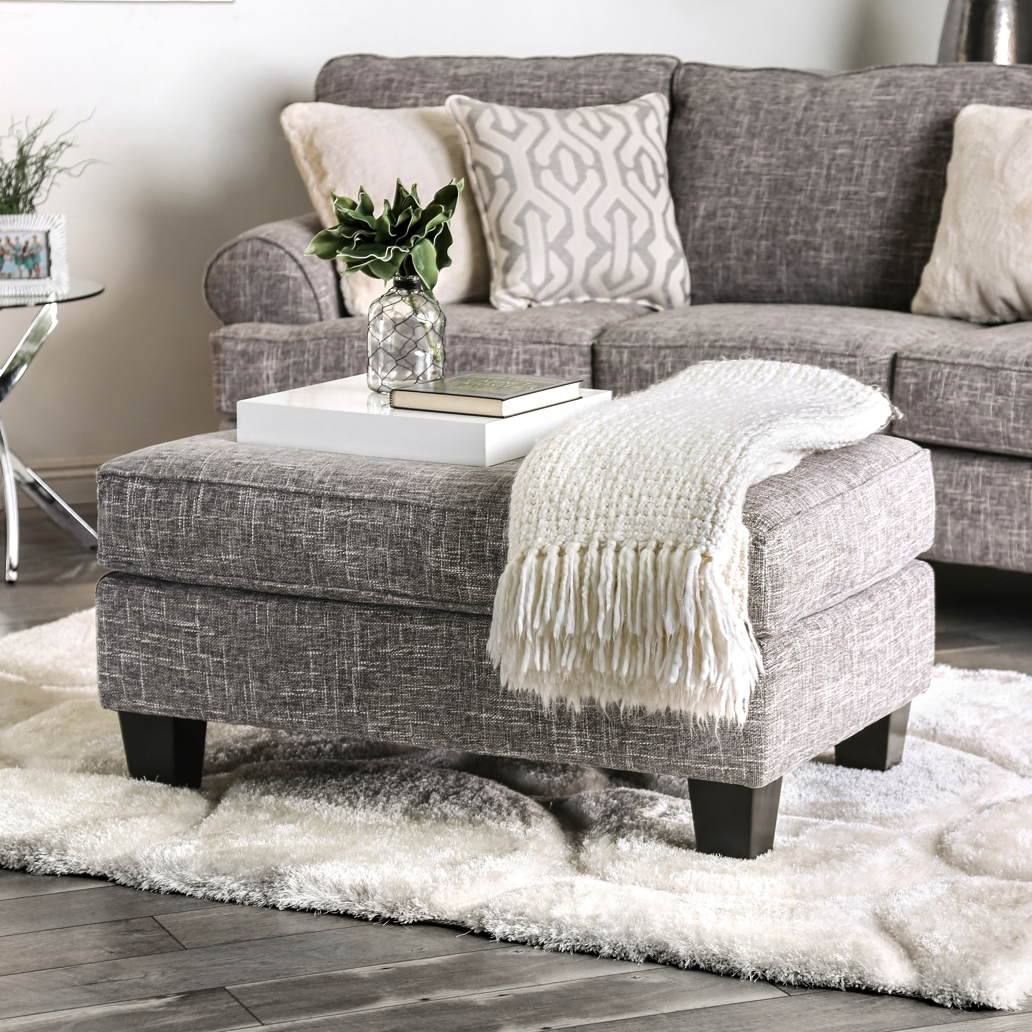 Furniture Of America Francisco Blue Grey Ottoman