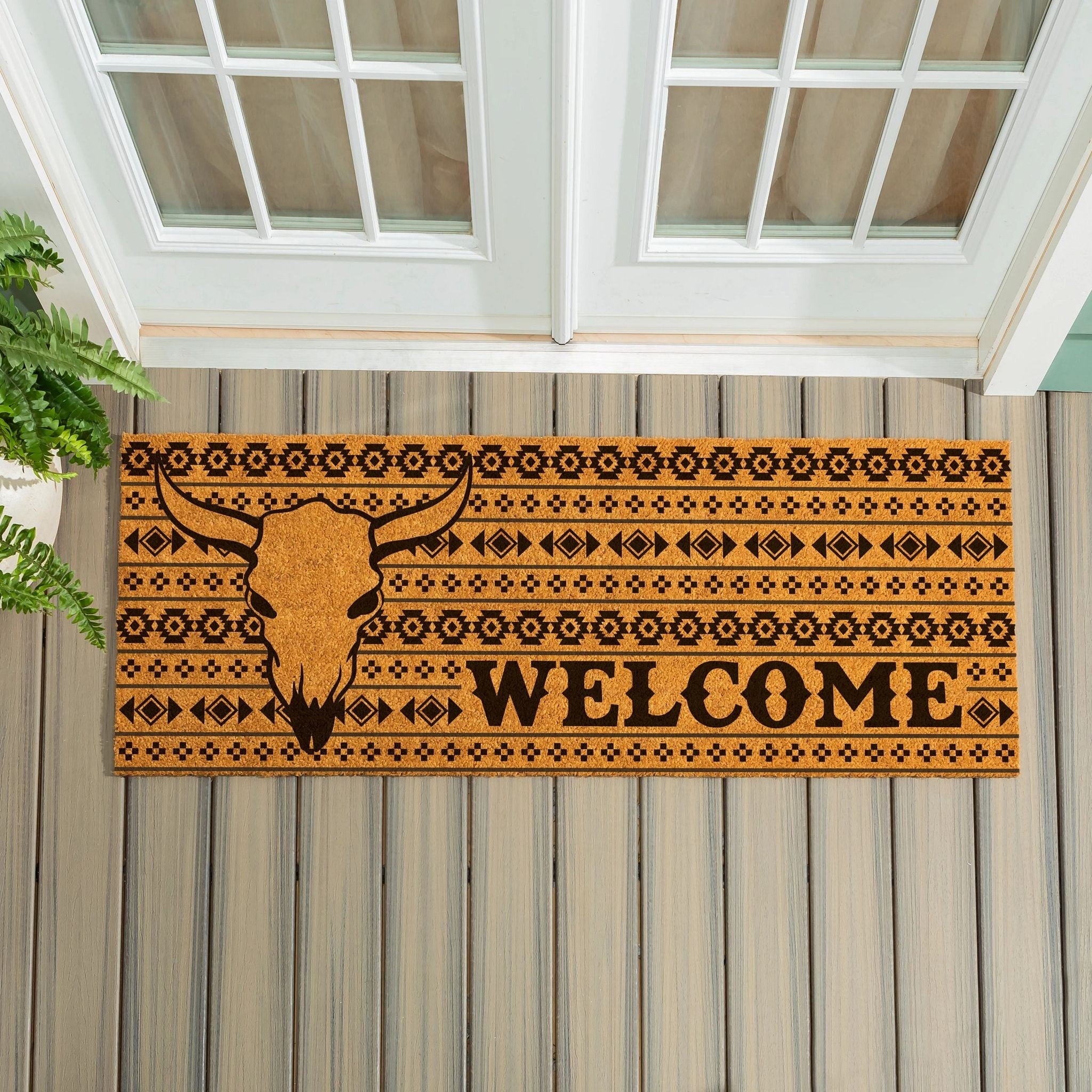 Southwest Steer Skull Welcome Coir Door Mat 60 X 24 60 X 24