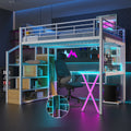 Space Saving Metal Loft Bed With Work Station Wardrobe Led Lights Storage Staircase