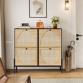 Space Saving Rattan Shoe Cabinet With 4 Flip Down Doors Elegant Narrow Storage For Entryways Hallways