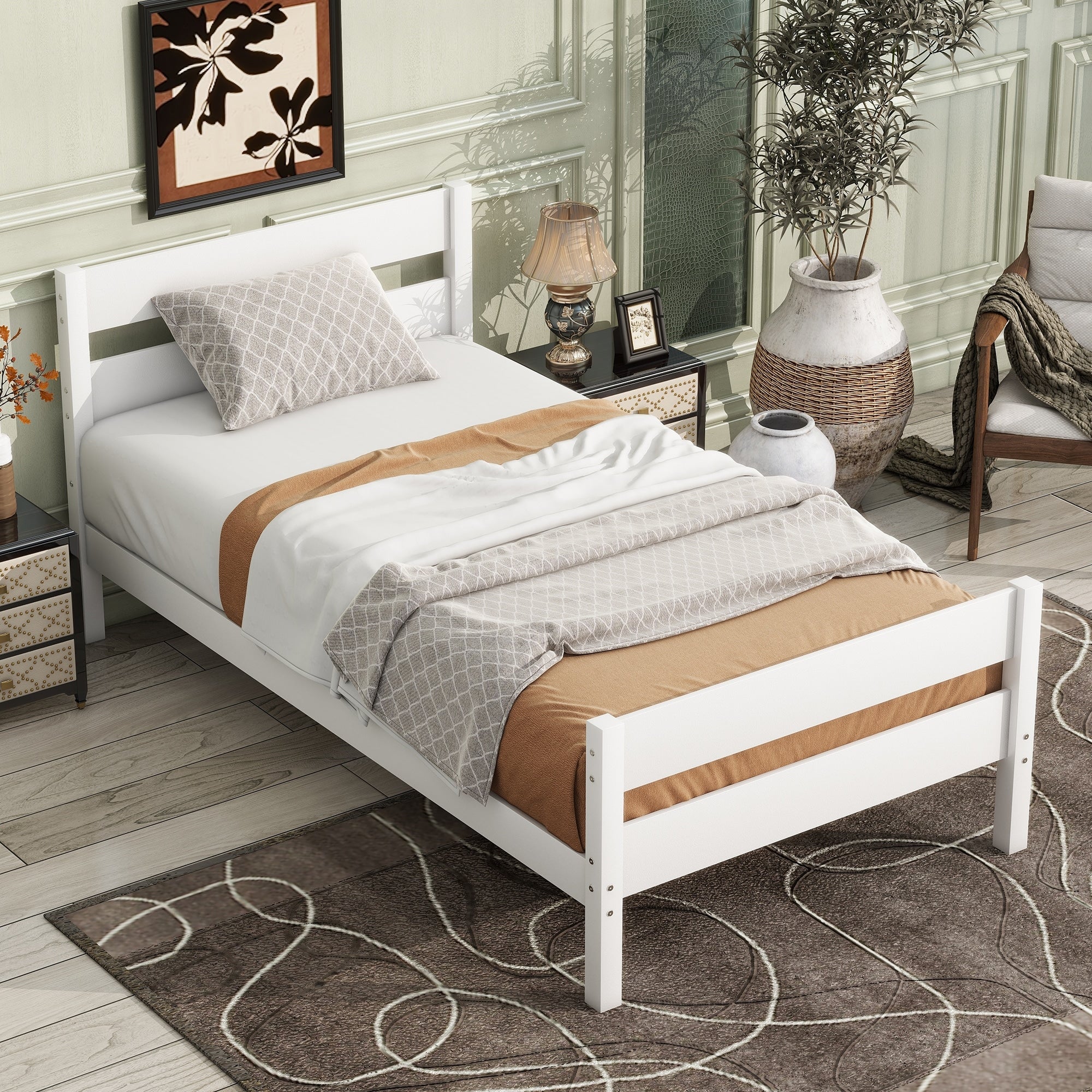 Space Saving Twin Size Bed Frame With Clean Silhouette And Easy Assembly