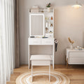Space Saving White Makeup Vanity Desk With Mirror Adjustable Led Lights Built In Power Outlet Hidden Storage Includes Stool