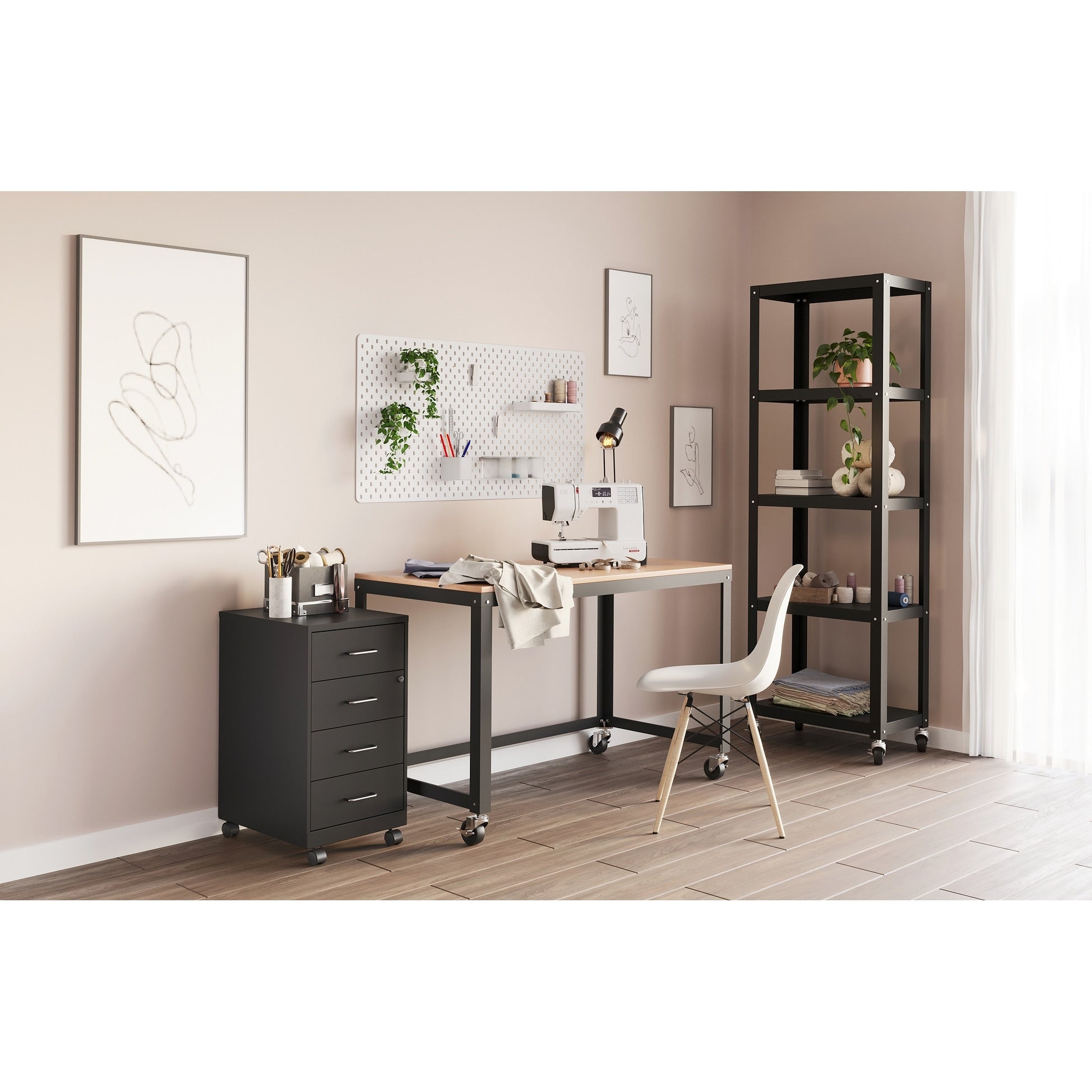 Space Solutions 18 Deep 4 Drawer Mobile Organizer Cabinet Pearl White