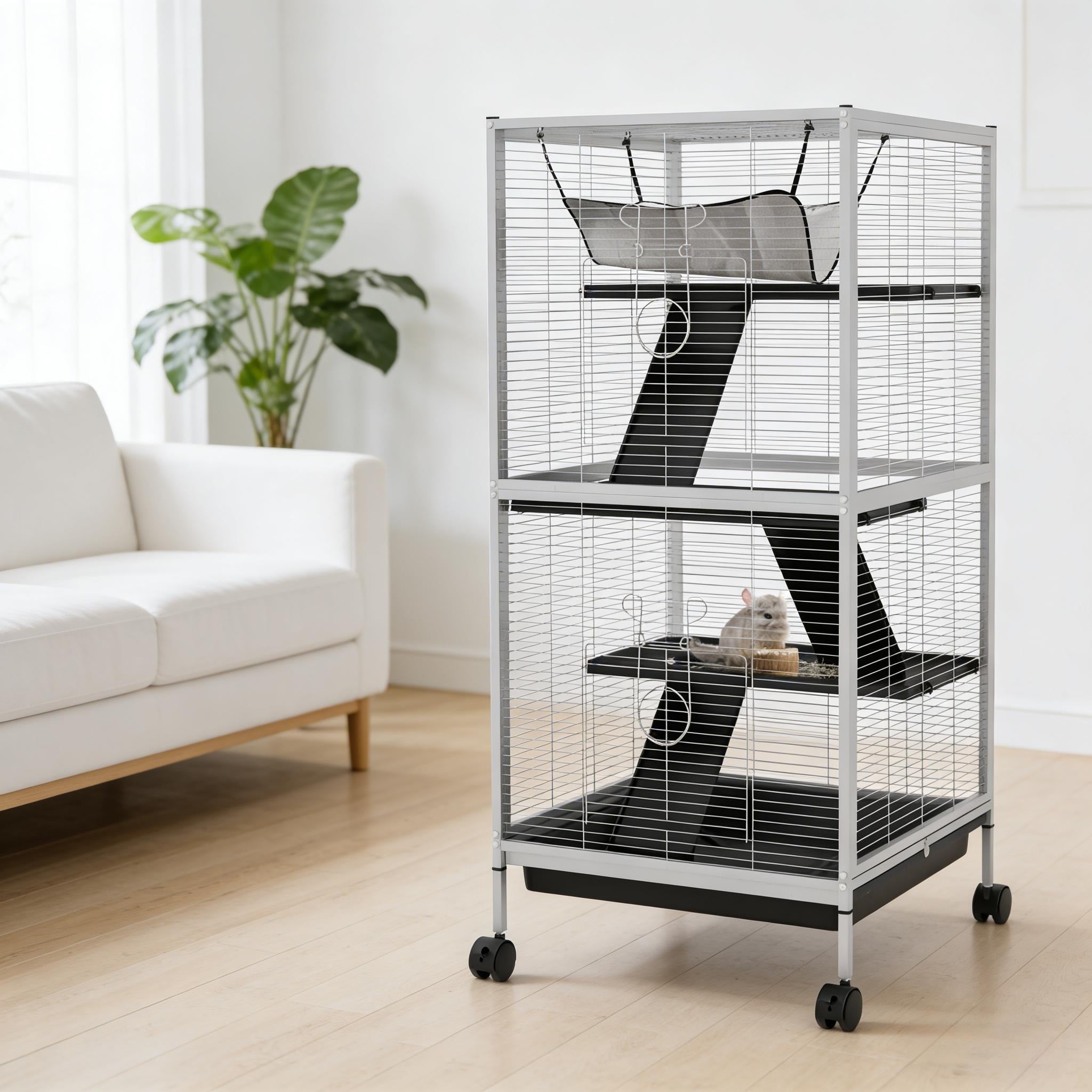 Spacious Pet House Rolling Small Animal Hutch Cage Small Pet Hutch Is Designed For Convenient Cleaning White