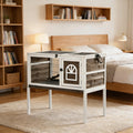 Spacious Pet House Wood Rabbit Hutch Is Designed For Convenient Cleaning Coffee White
