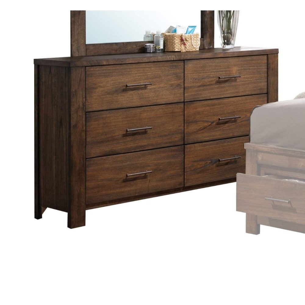Spacious Wooden Dresser With Six Drawers Oak Brown
