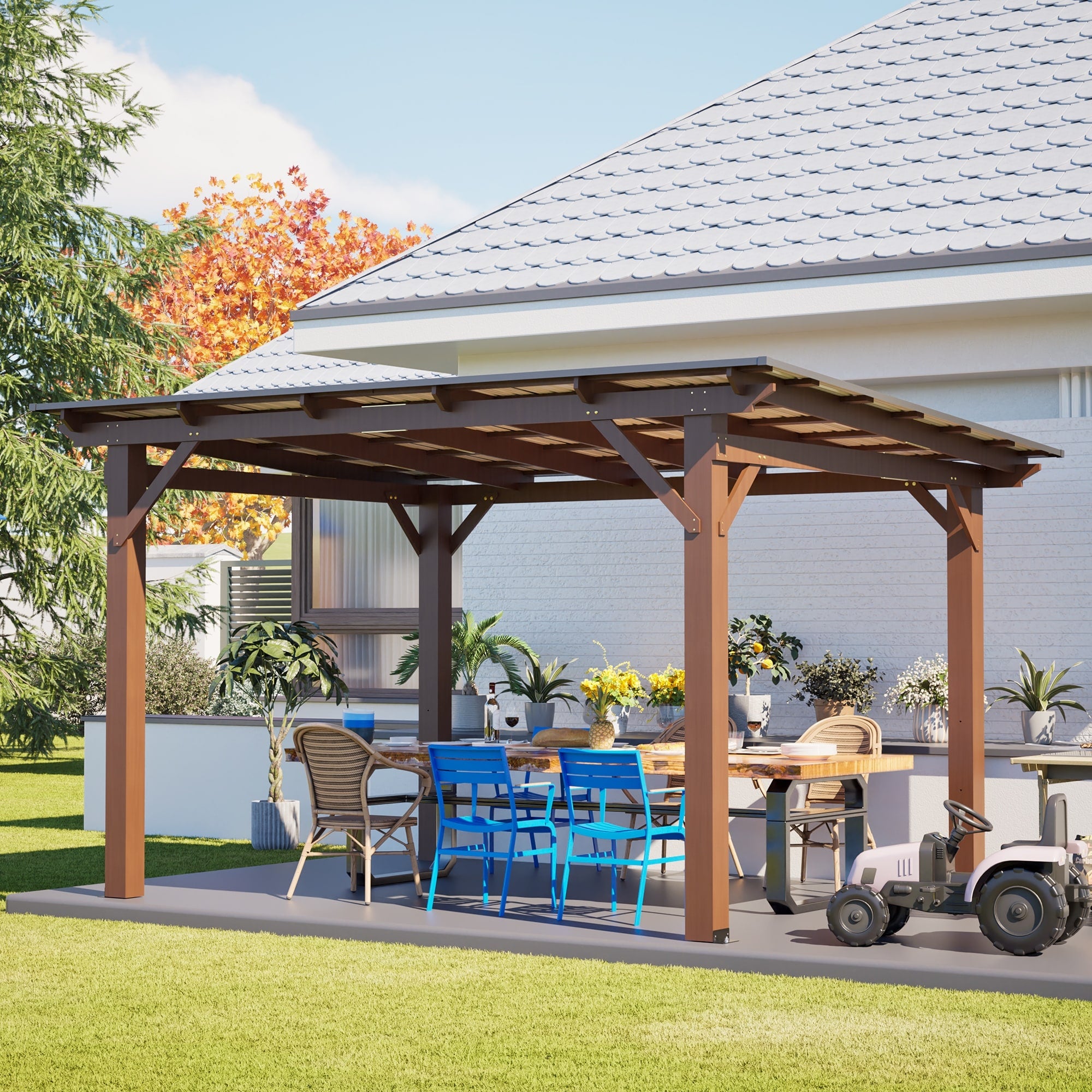 Spacious Wooden Garden Gazebo With Metal Roof For Backyard Garden