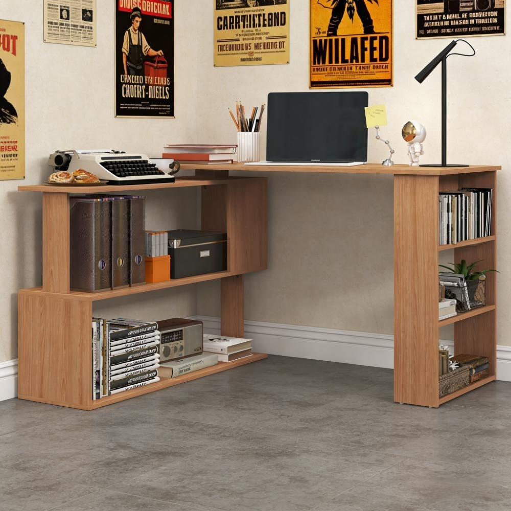 Spacious Writing Table Workstation L Shaped Corner Computer Desk 360 Rotating Home Office Desk