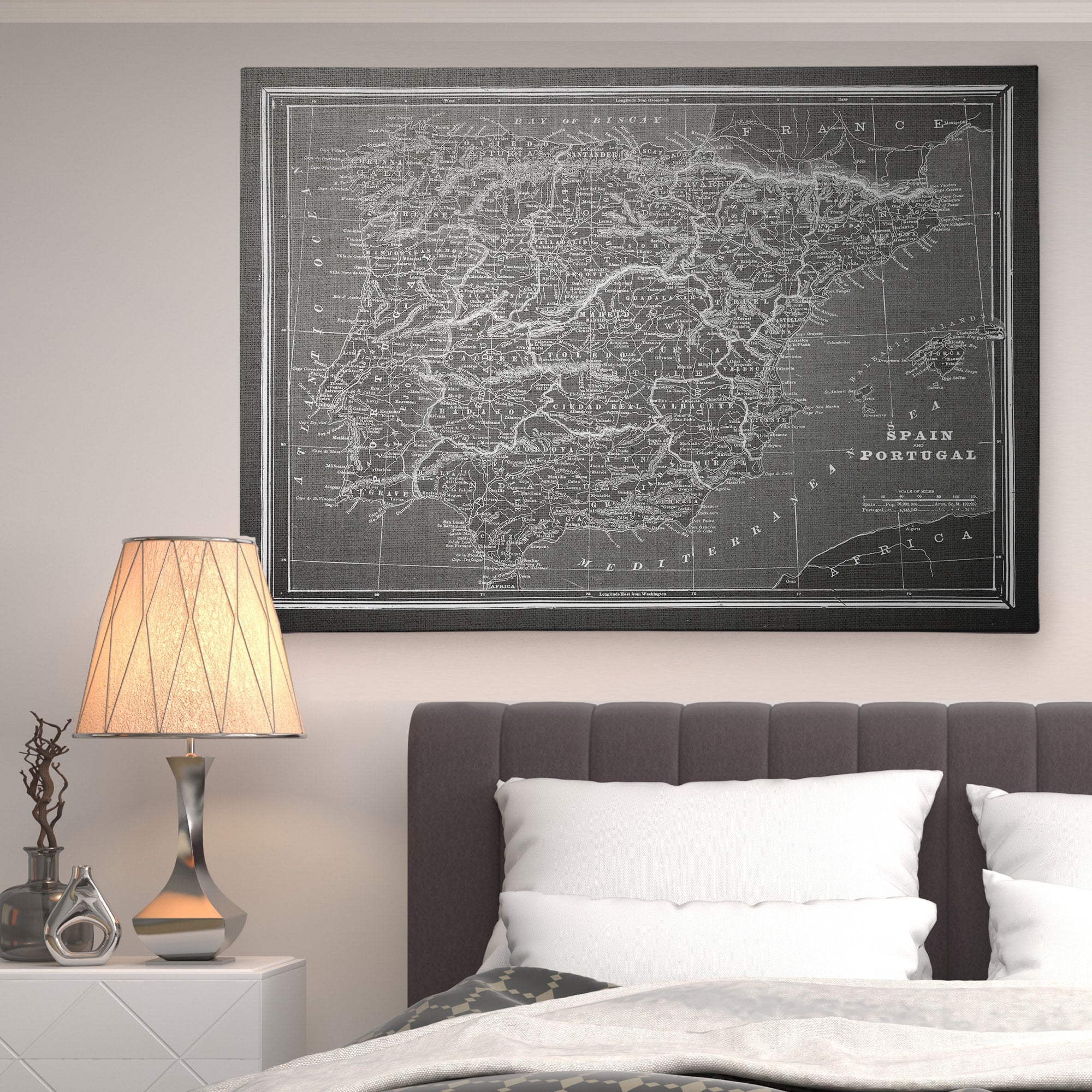 Spain Sketch Map Grey Premium Gallery Wrapped Canvas