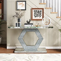 Sparkling Crystal Hexagon Mirror Entryway Premium Modern Foyer Console Table With Diamond Glass Effects