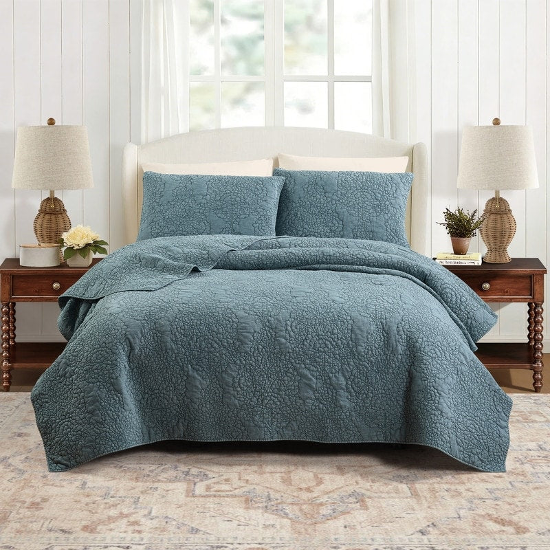 Spartina 449 Mystic Floral 3 Piece Solid Lightweight Quilt Set