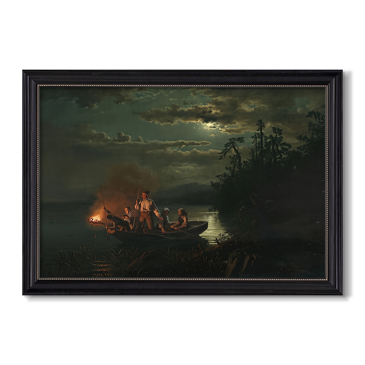 Spear Fishing On Lake Krderen 1851 Adolph Tidemand Hans Gude Custom Framed Canvas