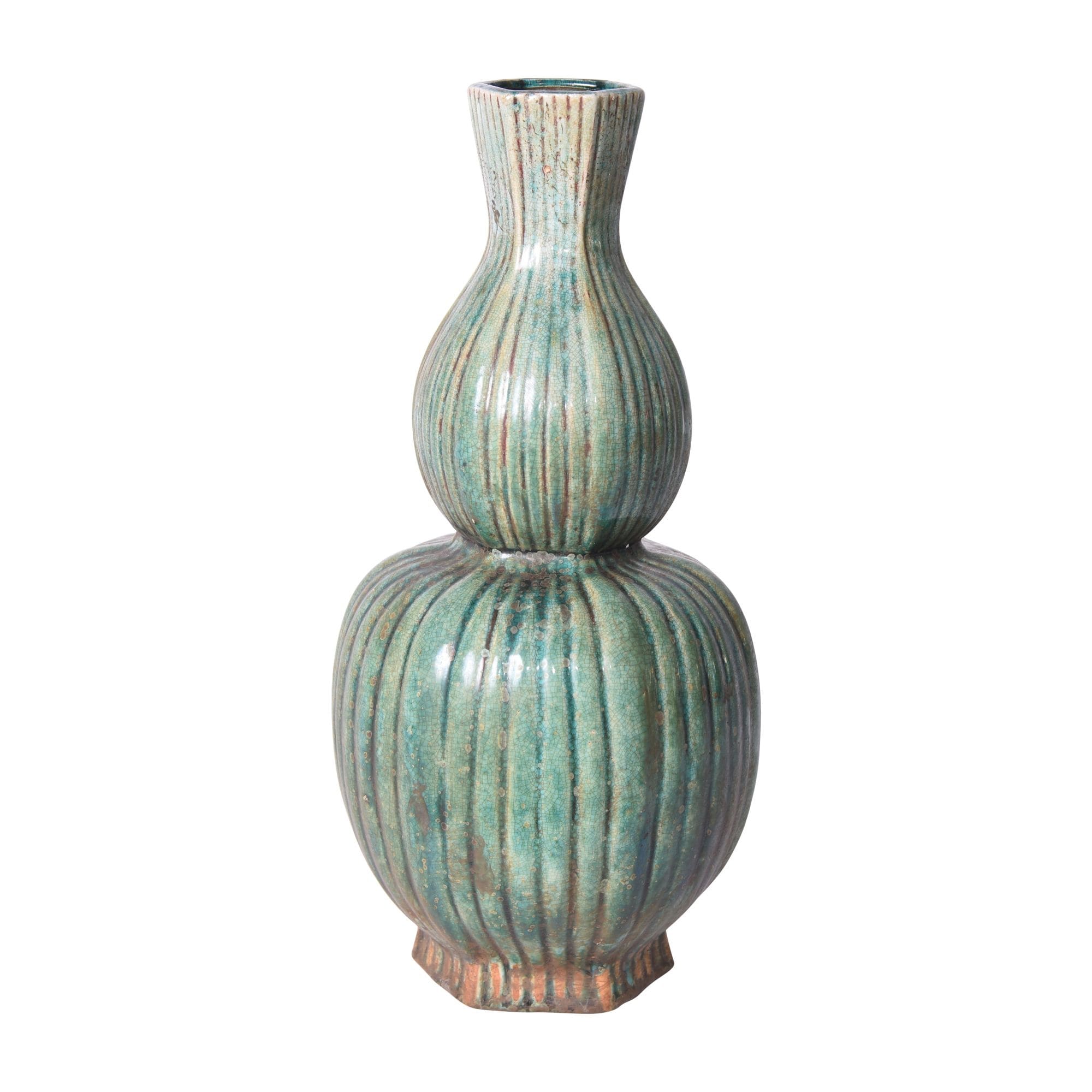Speckled Green Hexagonal Fluted Gourd Vase 8X8X16