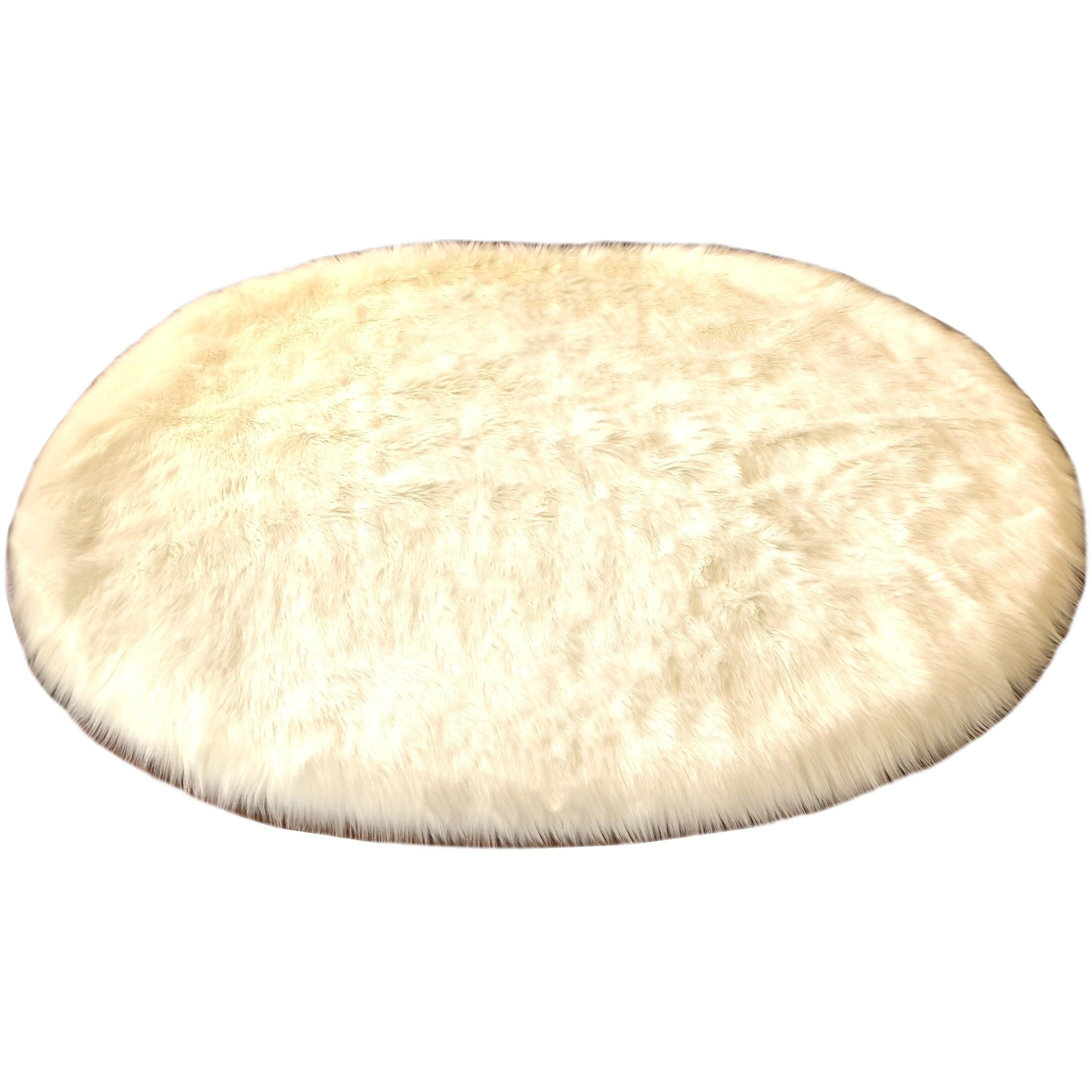 Spectrum Faux Sheepskin Oval Shape White Shag Area Rug 4 X 6 Oval