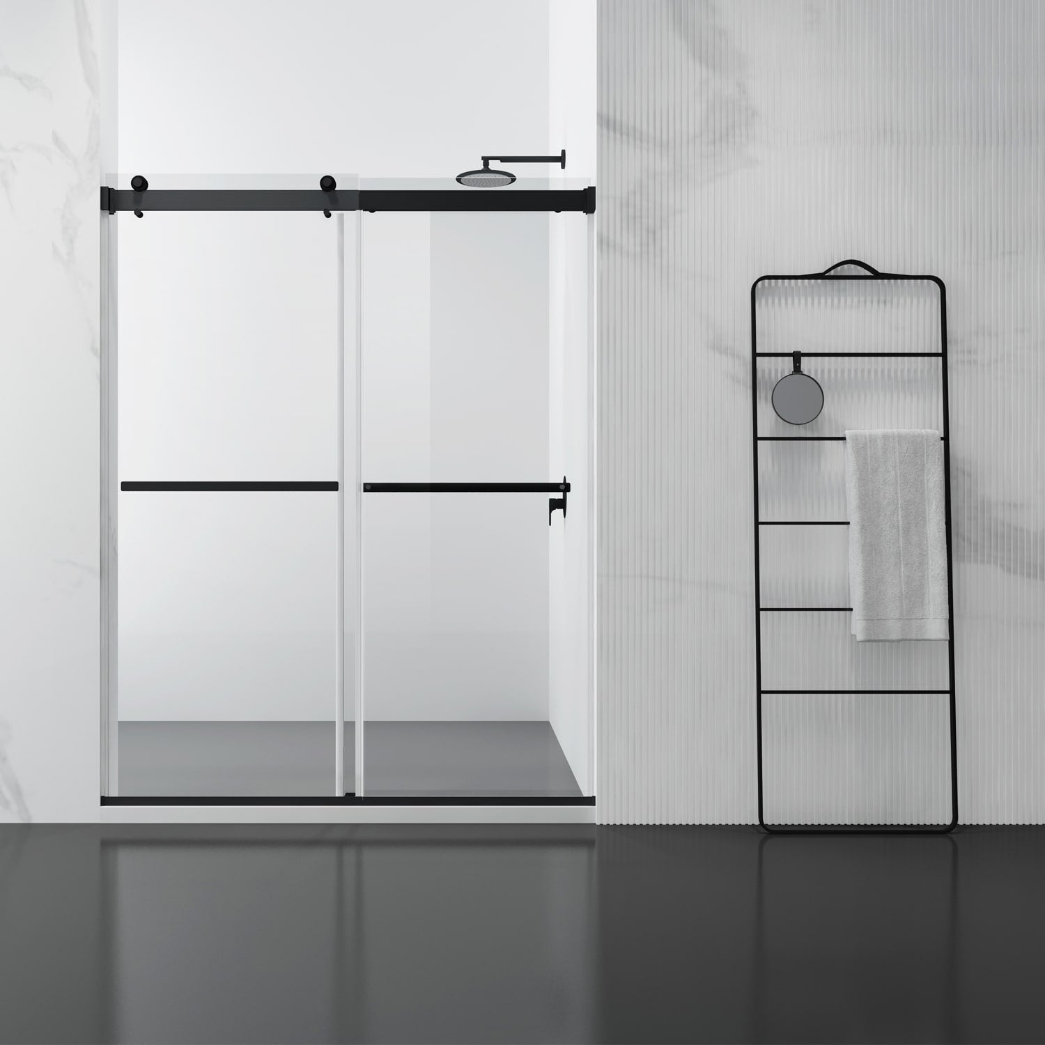 Spezia 60 W X 76 H Double Sliding Frameless Shower Door In Matt Black W 60 X H 76