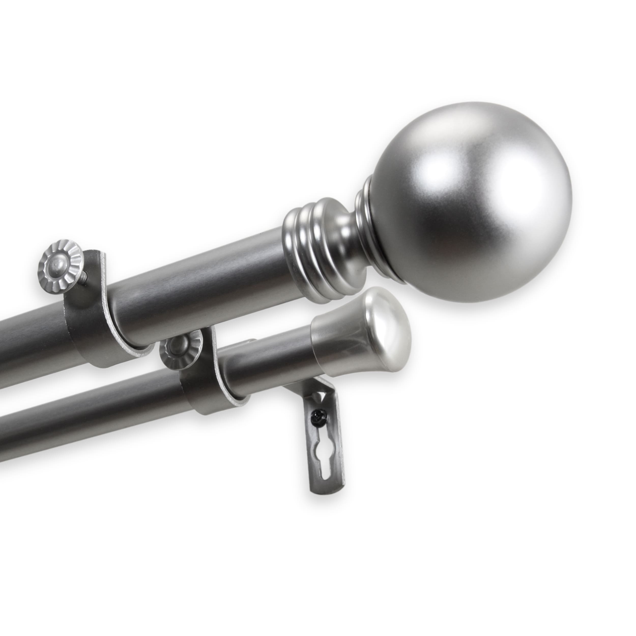 Instyledesign Sphere 1 Inch Diameter Adjustable Double Curtain Rod Satin Nickel
