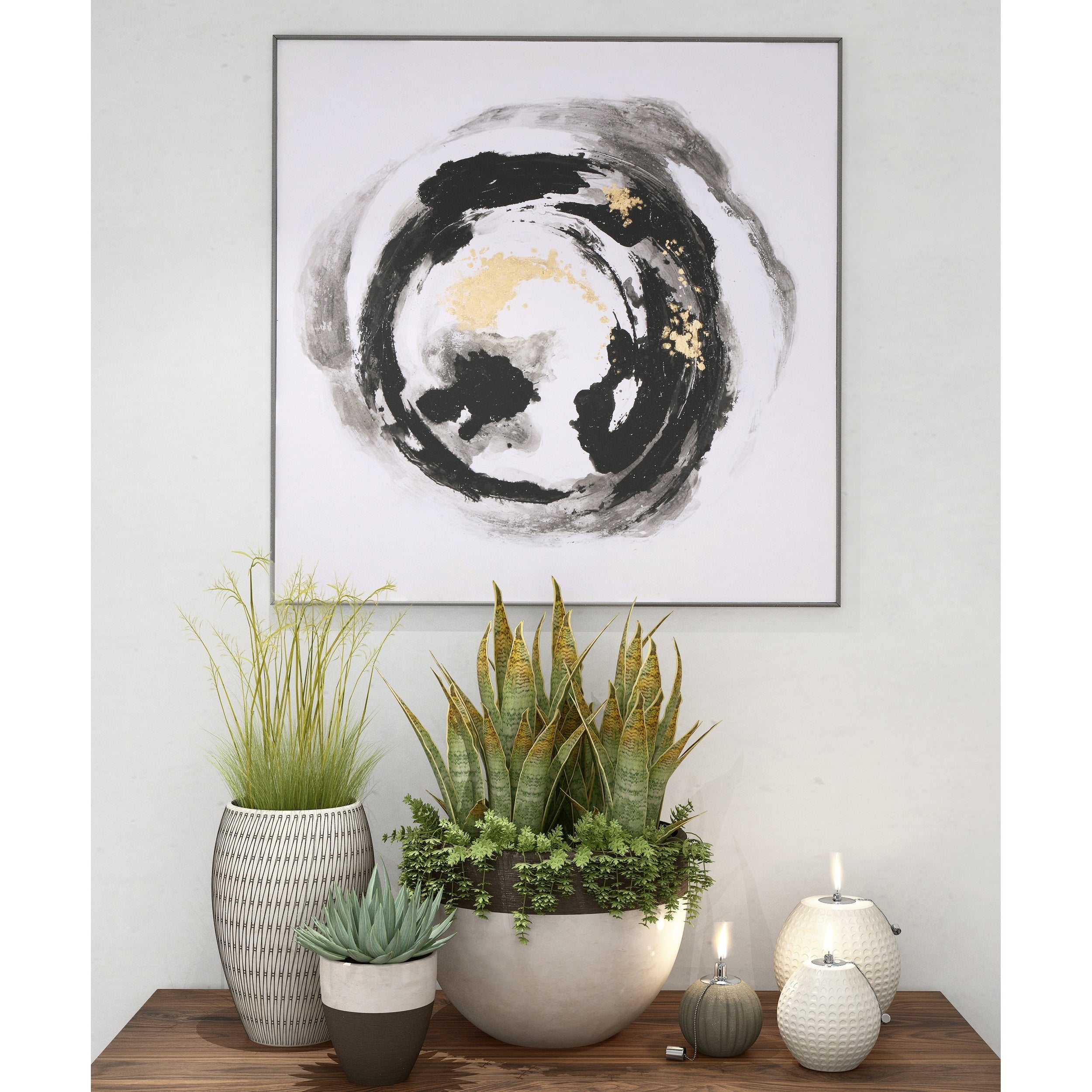 Spherical Hand Painted Canvas Black Gold White 41 X 41