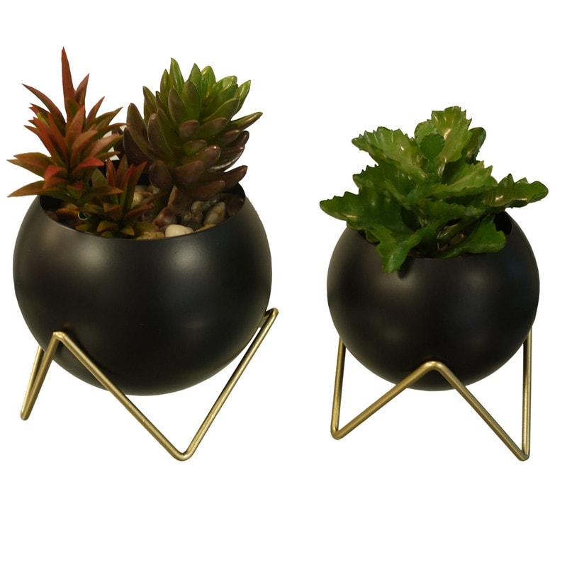 Spherical Planter Gold Black Set Of 2 86 X 13