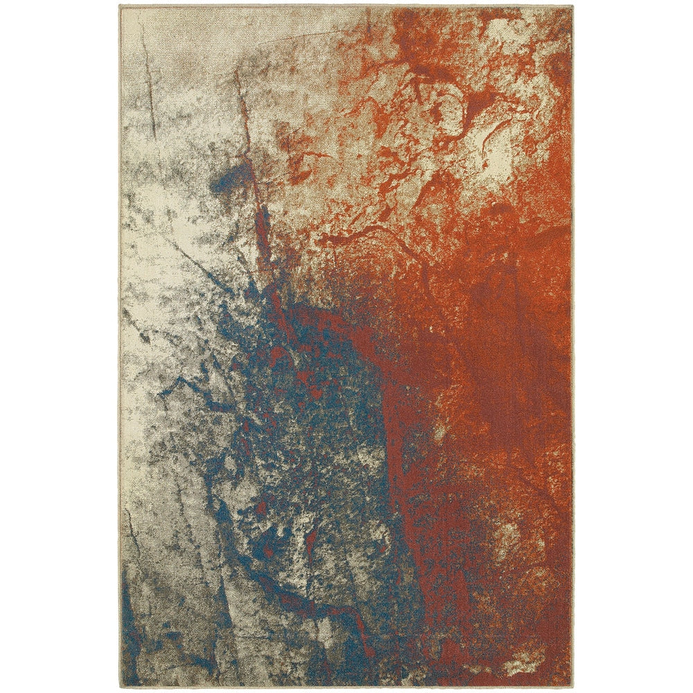 Spilled Paint Beige Orange Rug 67 X 96 67 X 96
