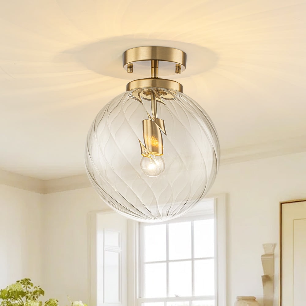 Spiral Glass 1 Light Semi Flush Mount Kitchen Ceiling Lamp 9.8 In