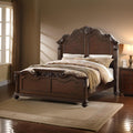 Splendidly Carved Queen Wooden Bed Dark Walnut And Veneer Finish