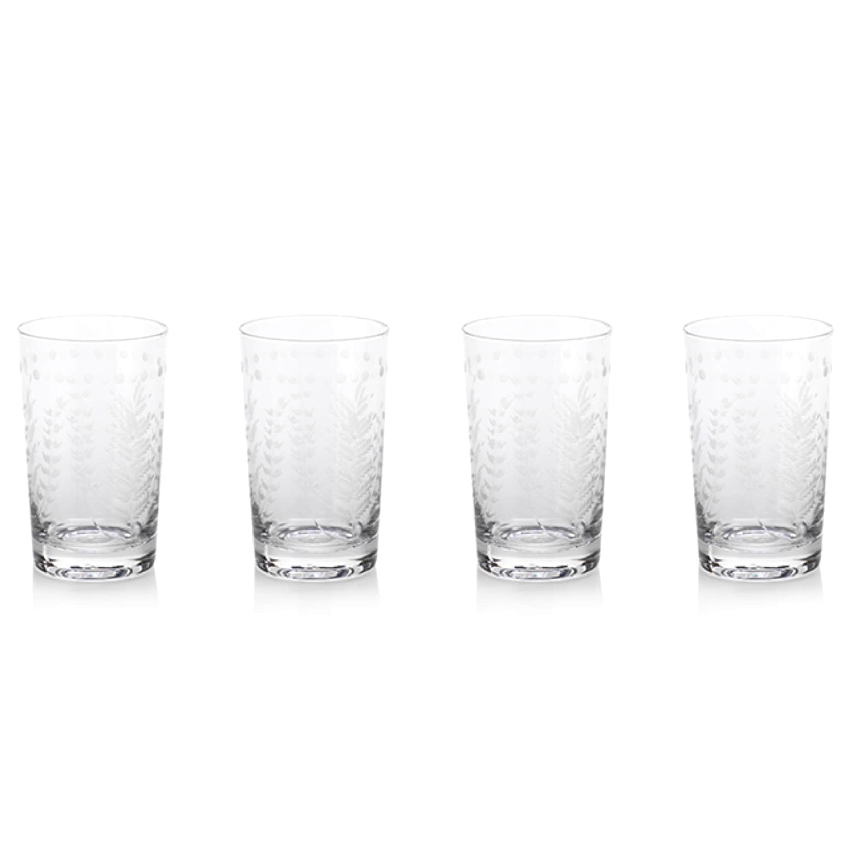 Spring Leaves Cut Design High Ball Glass Set Of 4