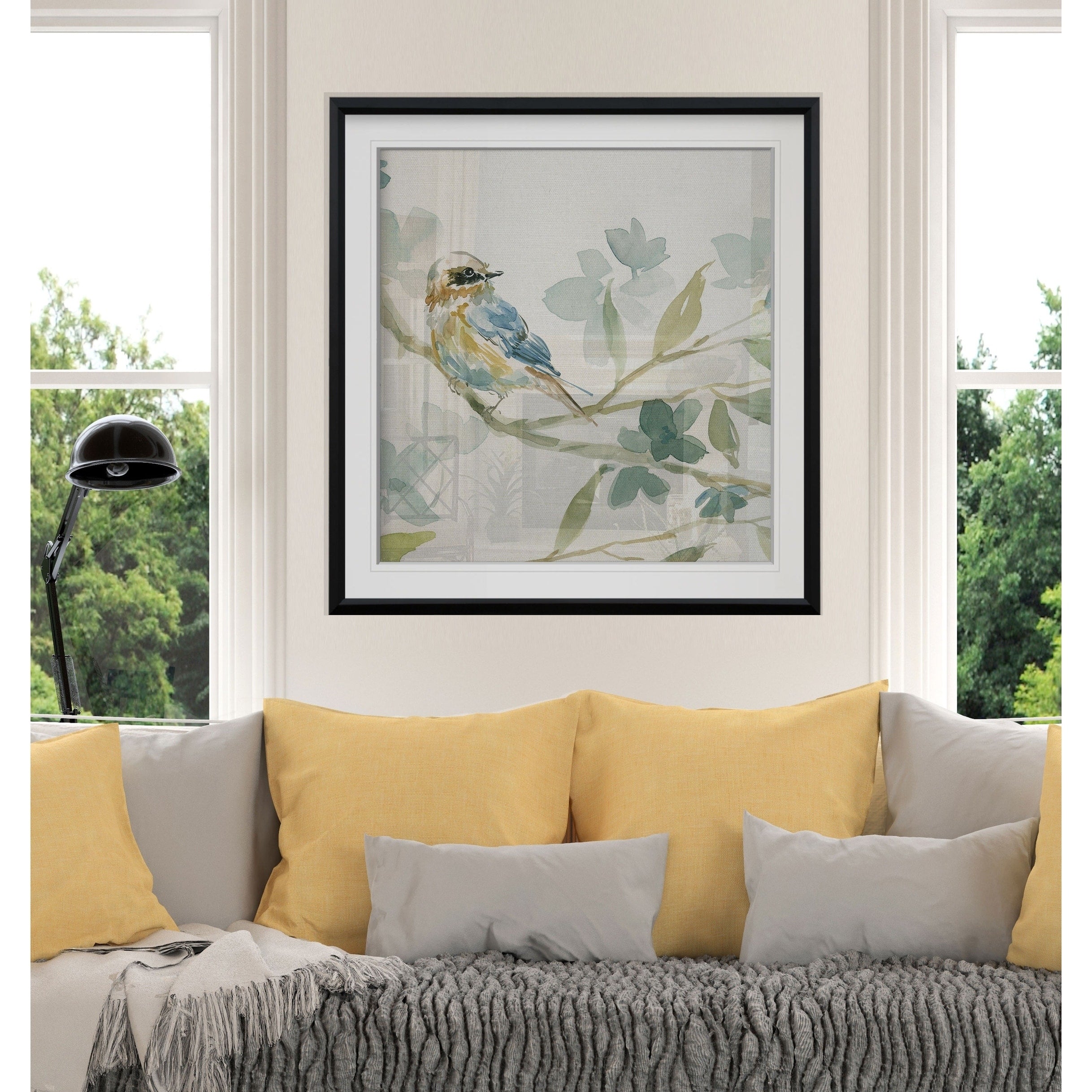 Spring Melody I Custom Framed Print Blue White Grey Yellow Green Silver Gold