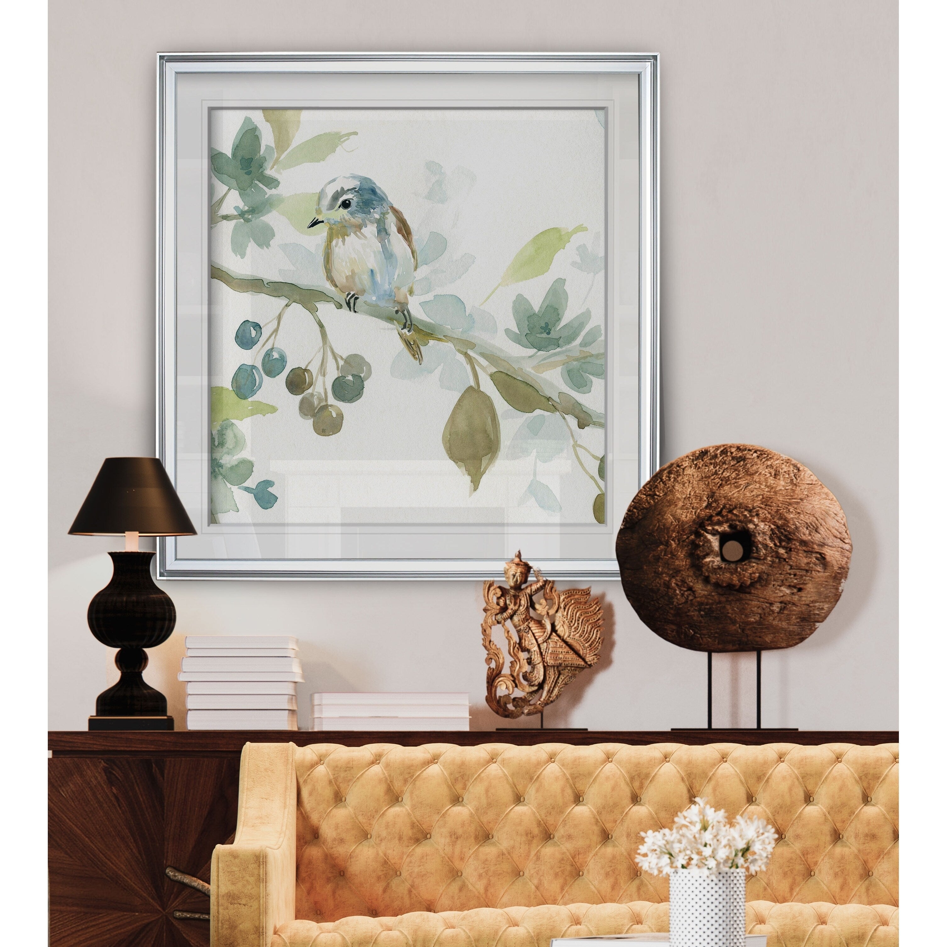 Spring Melody Ii Custom Framed Print Blue White Grey Yellow Green Silver Gold
