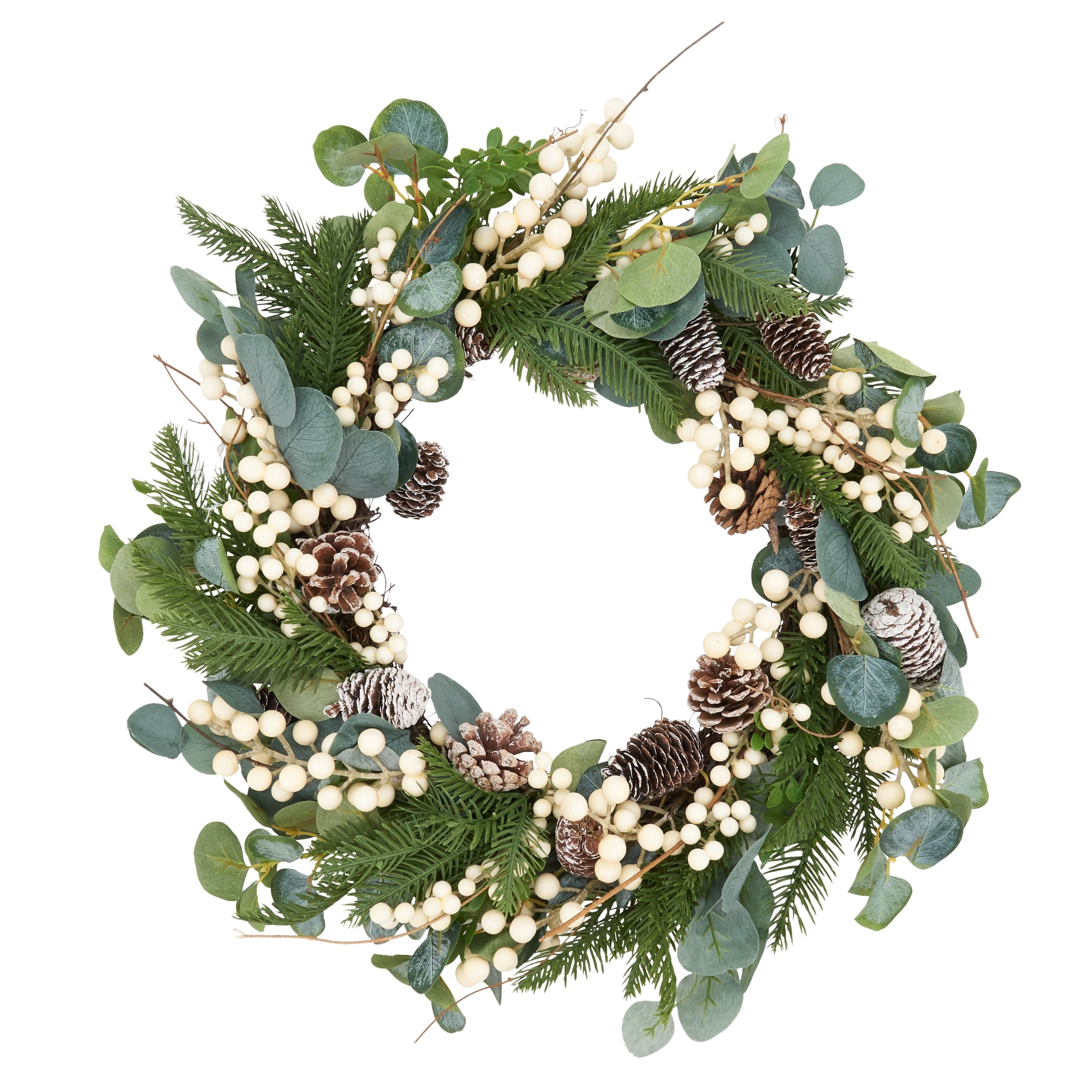 Spring Wreath With Eucalyptus And Pinecones.