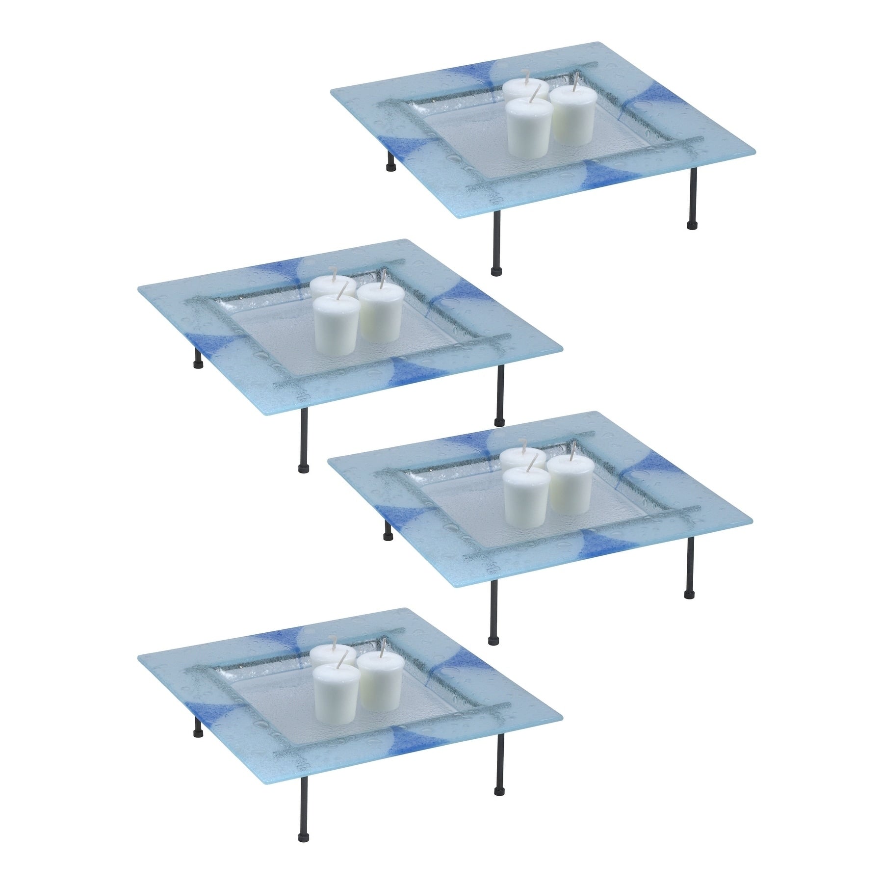 Springdale 1.5H Blue Triangle 4 Piece Fused Glass Candle Votives