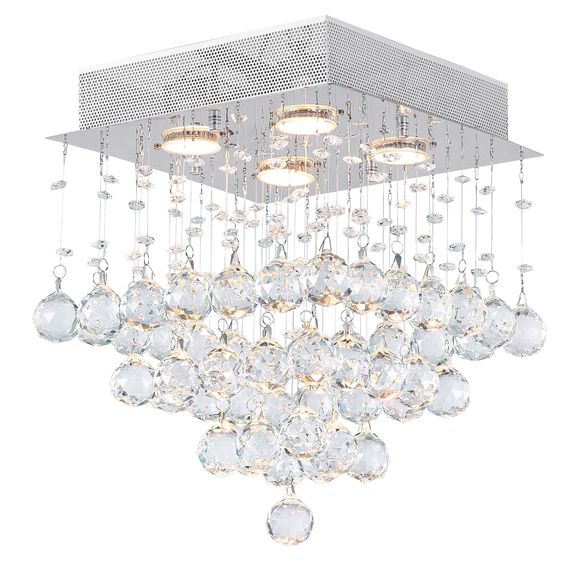 Chrome Finished Steel Crystal 4 Light Contemporary Flush Mount Fixture