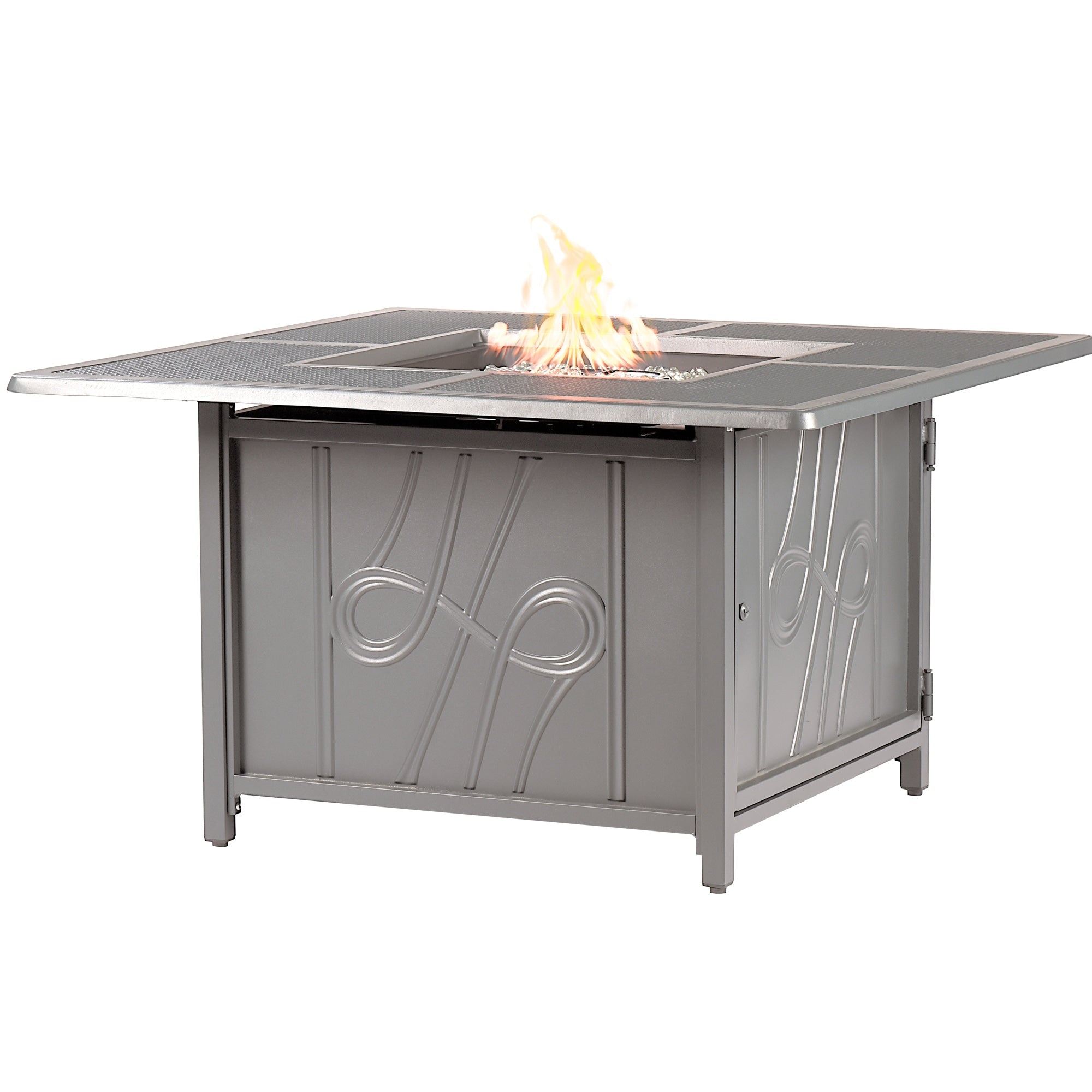 Aluminum Outdoor 42 In. Square Propane Fire Table With Wind Blockers Fire Beads Lid And Fabric Cover In Antique Copper Finish