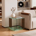 Square Acrylic End Table Green Tinted Bedside Record Player Table Nightstand With Open Shelf Storage