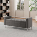 Square Arm Tufted Top Storage Bench Ottoman With Pewter Nailhead Trim In Plush Velvet In Charcoal Gray