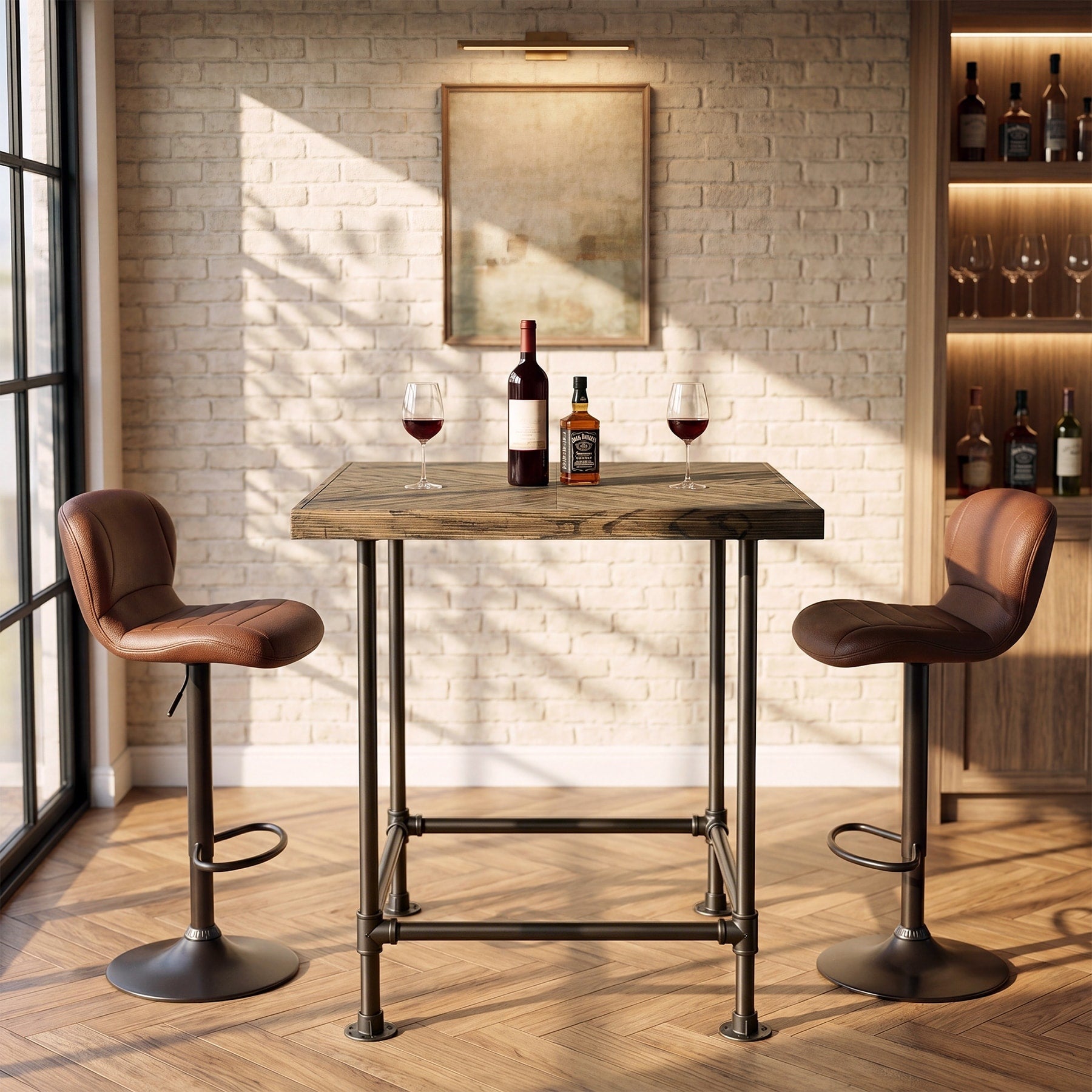 Square Bar Table Solid Wood Tabletop With Sturdy Metal Frame 35.43 L 35.43 W 35.83 H