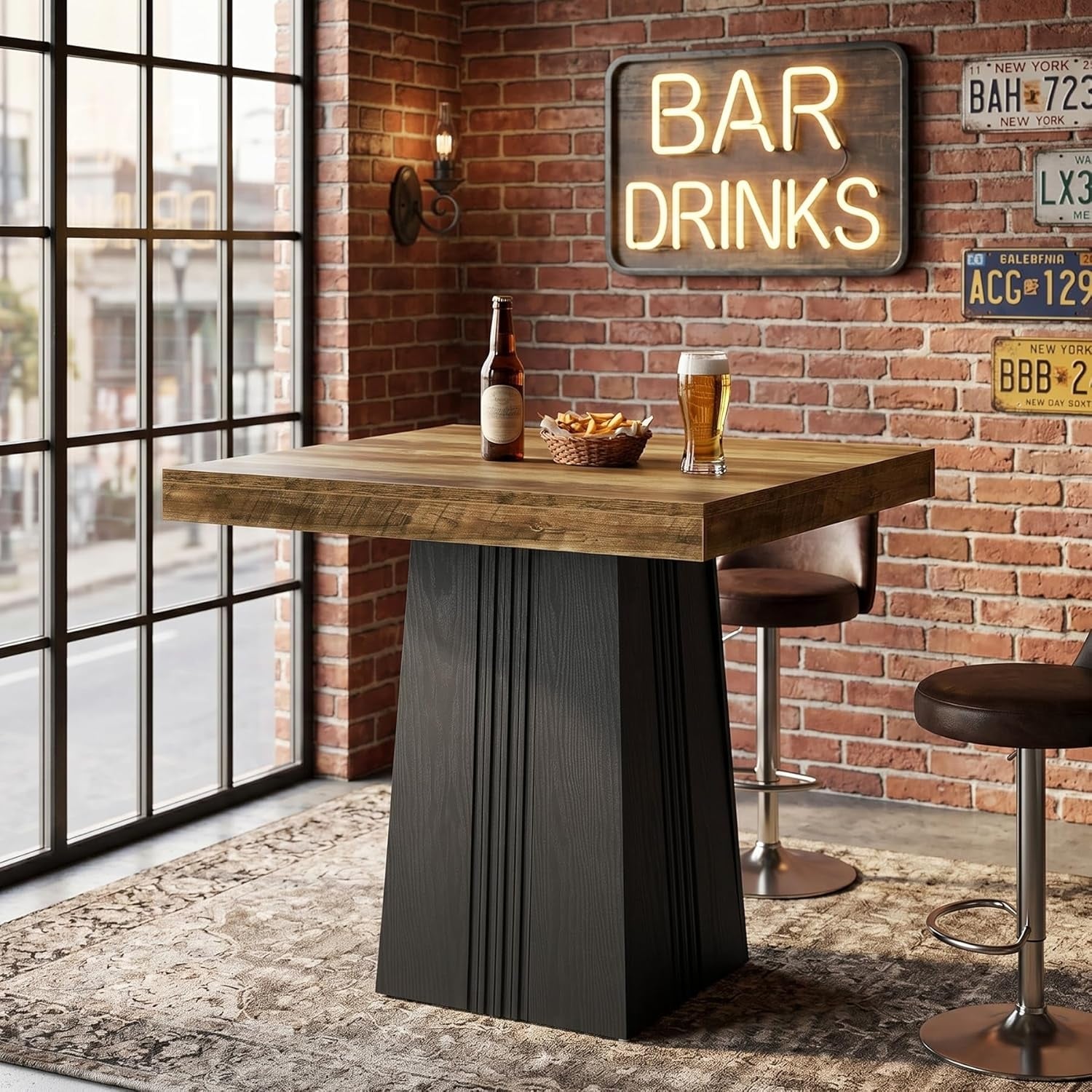 Square Bar Table 35.4 H Modern Bistro Pub Table For Living Room Home Bar Cafe 31.5 W X 31.5 D X 35.4 H