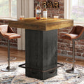 Square Bar Table Industrial Counter Height Pub Table With Metal Footrest 31.5 D X 31.5 W X 39.7 H