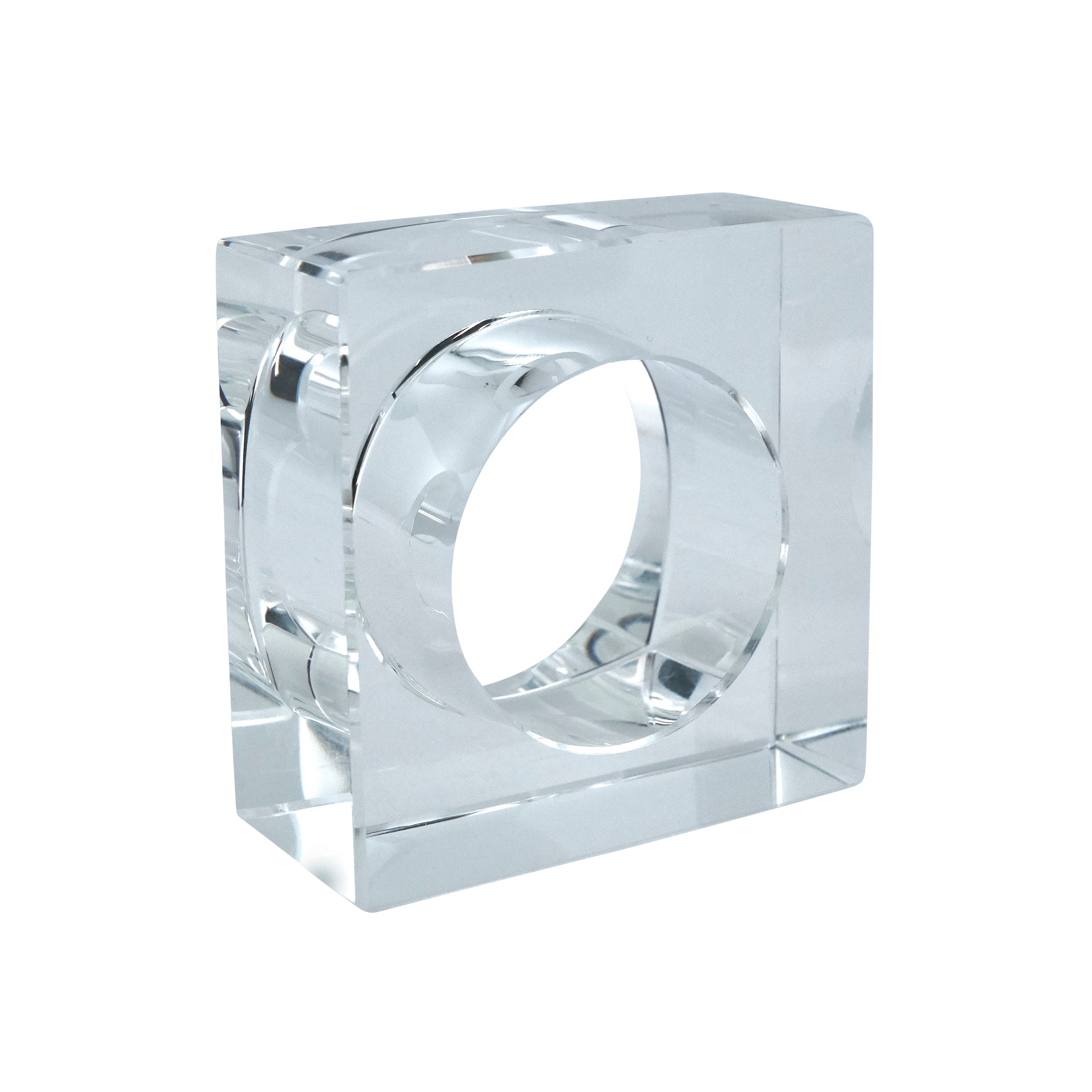 Square Block Design Crystal Glass Napkin Ring Set Of 4