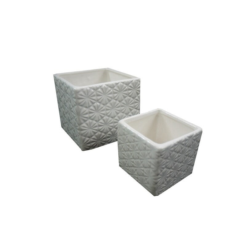 Square Ceramic Pot Planters 5 Square X 5 H White Set Of 2