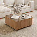 Square Coffee Table Decorative Table With 2 Hidden Drawers Natural Walnut Sofa Table Side Table Center Table