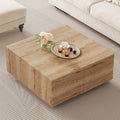 Square Coffee Table Modern Center Table With 4 Drawers Cocktail Table Natural End Table For Living Room