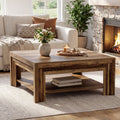 Square Coffee Table With Storage Shelf 39 Inch Rustic Farmhouse Center Tea Table For Living Room Sofa Apartment Small Space