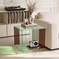 Square Cube Acrylic Record Player Table With Open Shelf Clear Side Table Nightstand For Bedrooms Living Room