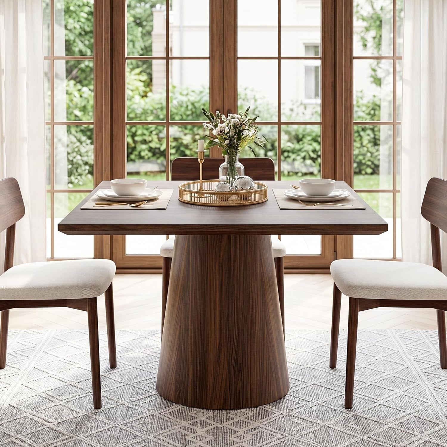 Square Dining Table For 4 31.5 Kitchen Table With Pedestal Base Mid Century Modern Dinner Table 31.5 W X 31.5 D X 29.53 H