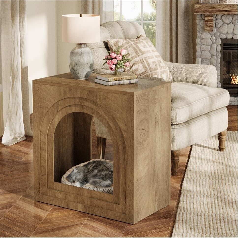 Square End Table 2 Tier Accent Side Table With Open Shelf Arched Nightstand For Living Room Bedroom