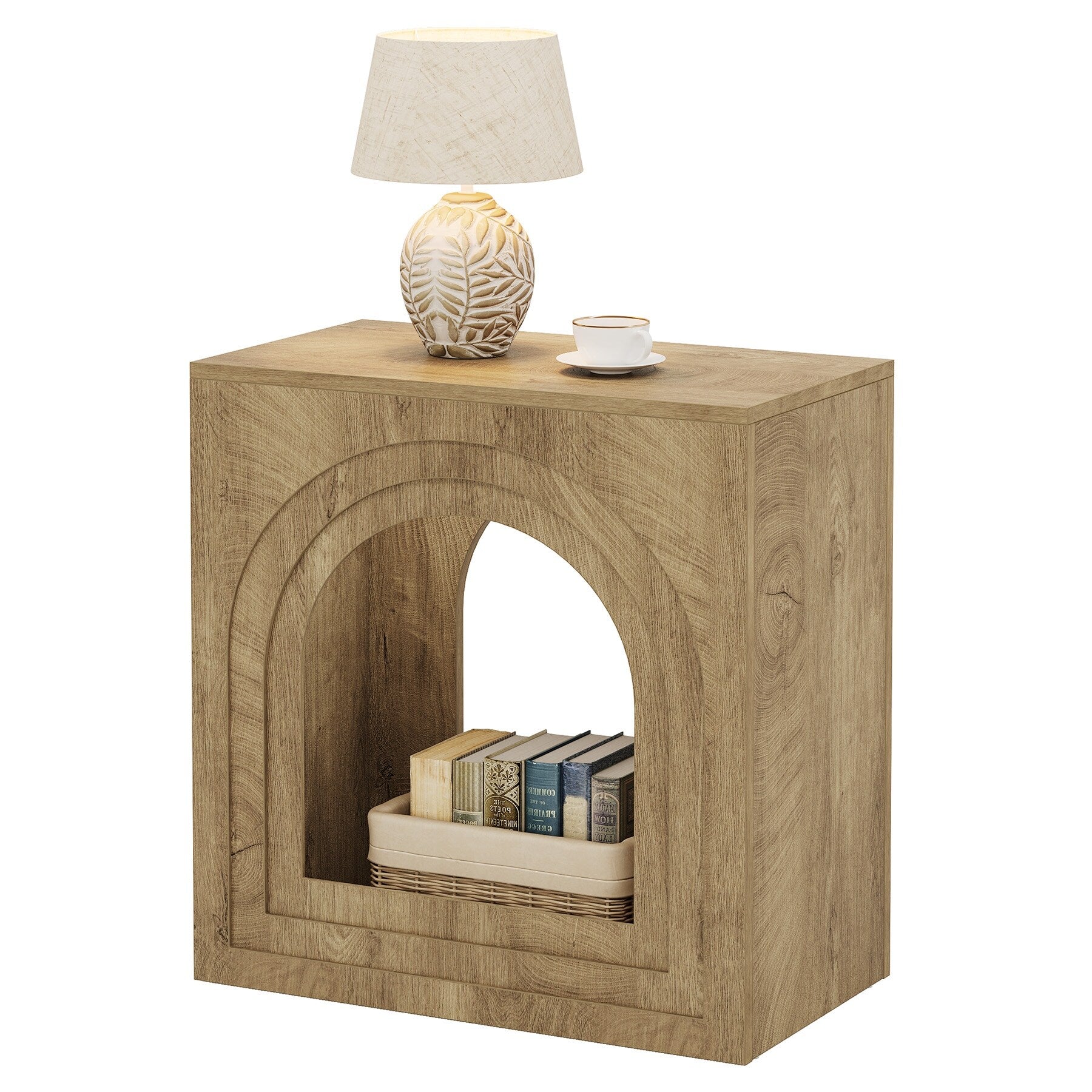 Square Farmhouse End Table 2 Tier Side Table With Arched Open Shelf