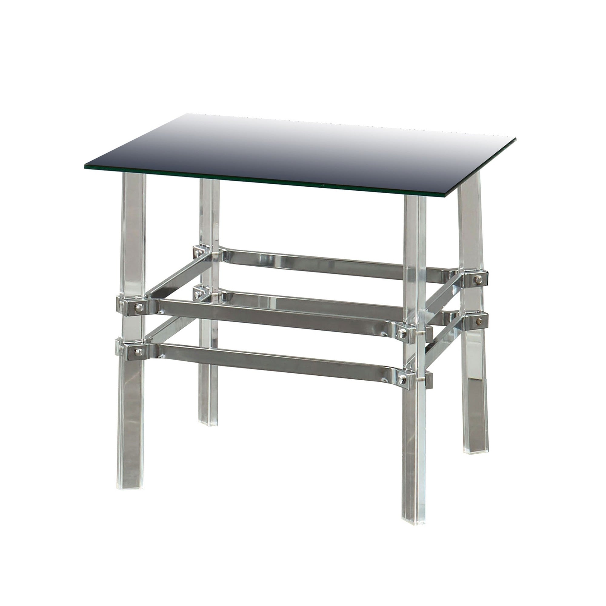 Square Glass And Metal End Table With Tubular Legs Silver And Clear
