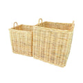 Square Handwoven Rattan Baskets With Handle 22.75 Beige Set Of 2